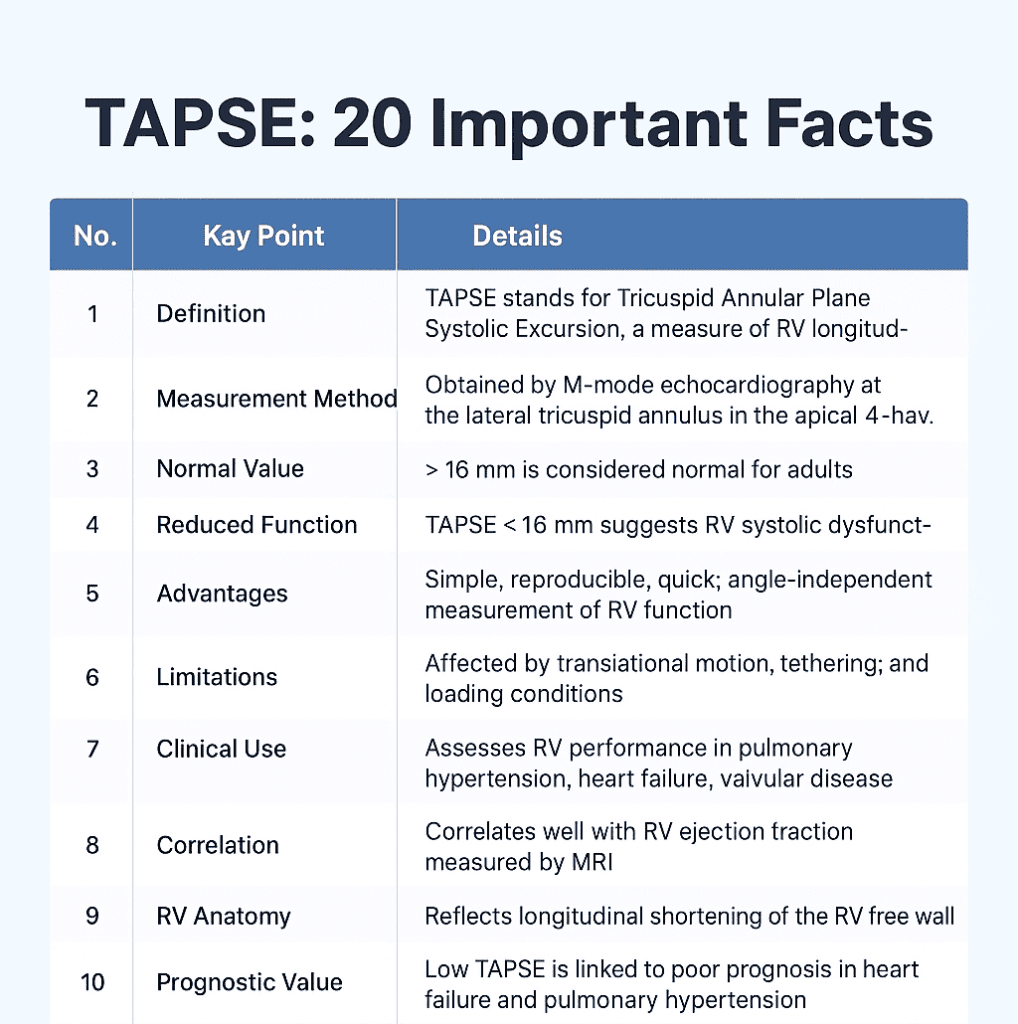 TAPSE, TAPSE
Tricuspid Annular Plane Systolic Excursion
Right ventricular function
RV systolic function
Echocardiography TAPSE measurement
Right heart assessment
RV dysfunction
TAPSE normal values
Right ventricular systolic dysfunction
RV longitudinal function
TAPSE cutoff value
Echocardiographic assessment of RV
Right ventricular echocardiography parameters
TAPSE echo normal range
TAPSE clinical significance
RV function echocardiography
TAPSE measurement technique
TAPSE interpretation
TAPSE prognosis
Right ventricular performance index, TAPSE,,Tricuspid Annular Plane Systolic Excursion,,Right ventricular function,,RV systolic function,,Echocardiography TAPSE measurement,,Right heart assessment,,RV dysfunction,,TAPSE normal values,,Right ventricular systolic dysfunction,,RV longitudinal function,,TAPSE cutoff value,,Echocardiographic assessment of RV,,Right ventricular echocardiography parameters,,TAPSE echo normal range,,TAPSE clinical significance,,RV function echocardiography,,TAPSE measurement technique,,TAPSE interpretation,,TAPSE prognosis,,Right ventricular performance index

