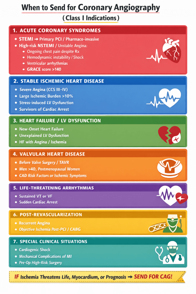 Class I indication for coronary angiography.